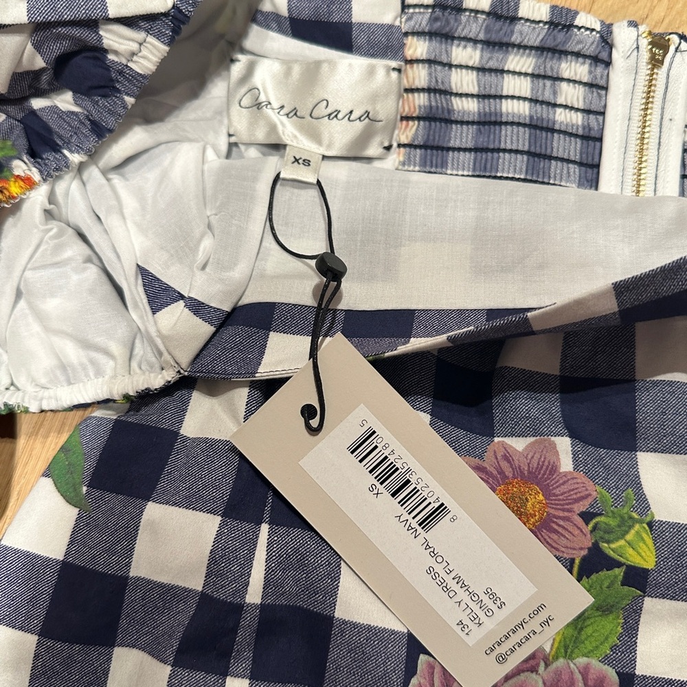 NWT Cara Cara Navy Gingham floral Kelly Dress - Picture 5 of 5